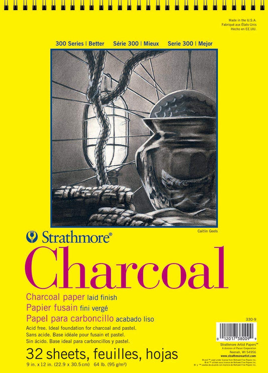 Strathmore Bloc de Papel de carbón Serie 300, Encuadernado con Alambre Superior, 9 x 12 Pulgadas, 32 Hojas (64 lb/95 g), Papel de Artista para Adultos y Estudiantes, carbón y Pastel