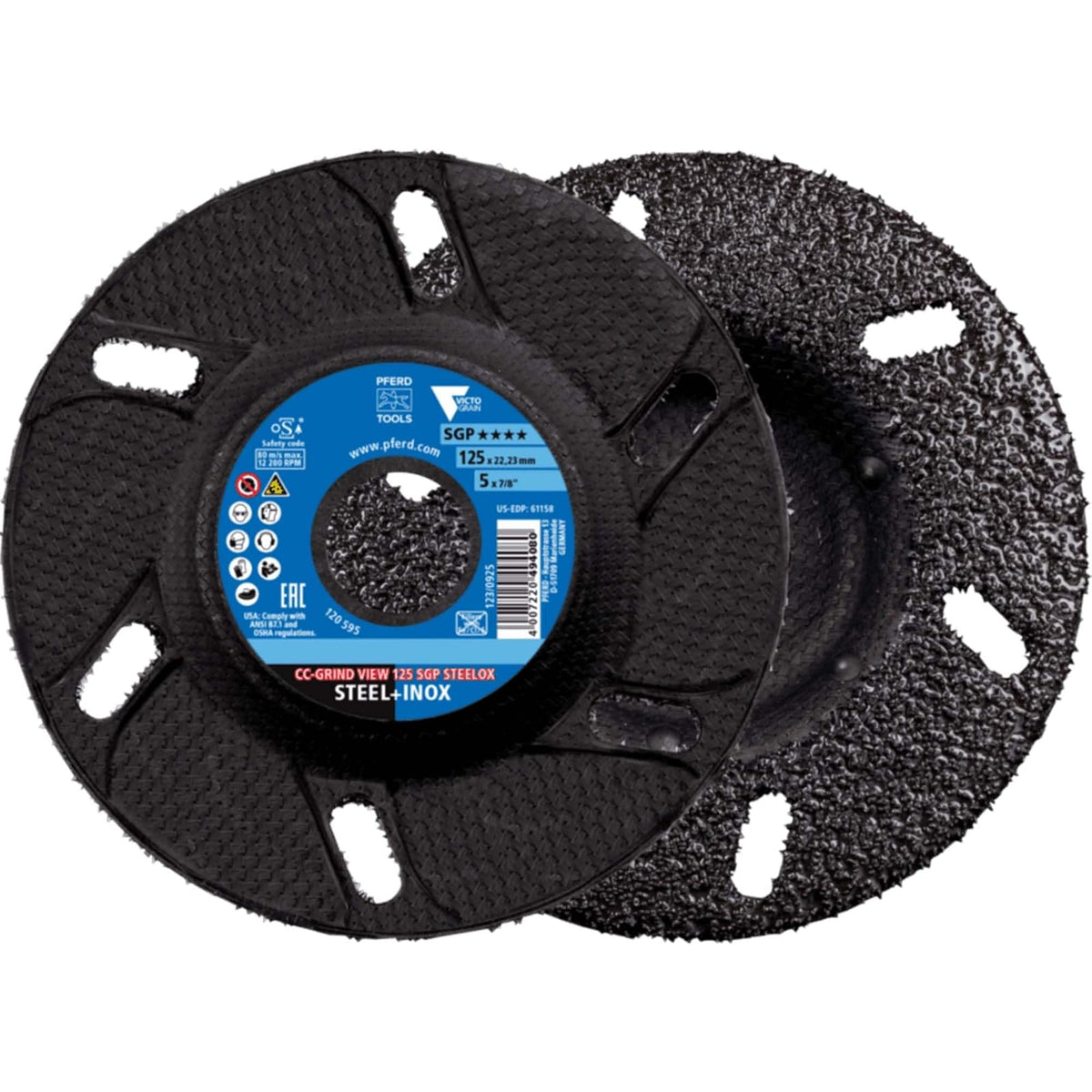 Pferd CC-Grind® View, 5" x 7/8, SGP STEELOX VICTOGRAIN®, cerámica - Parte 61158 (paquete de 10)