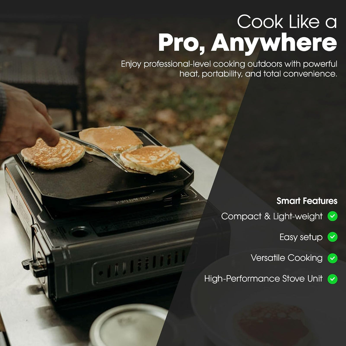 GasOne GS-1000G-KIT - Estufa de gas butano con plancha superior plana incluida, quemadores de estufa de butano para cocinar para camping, cocina, aluminio fundido a presión con revestimiento