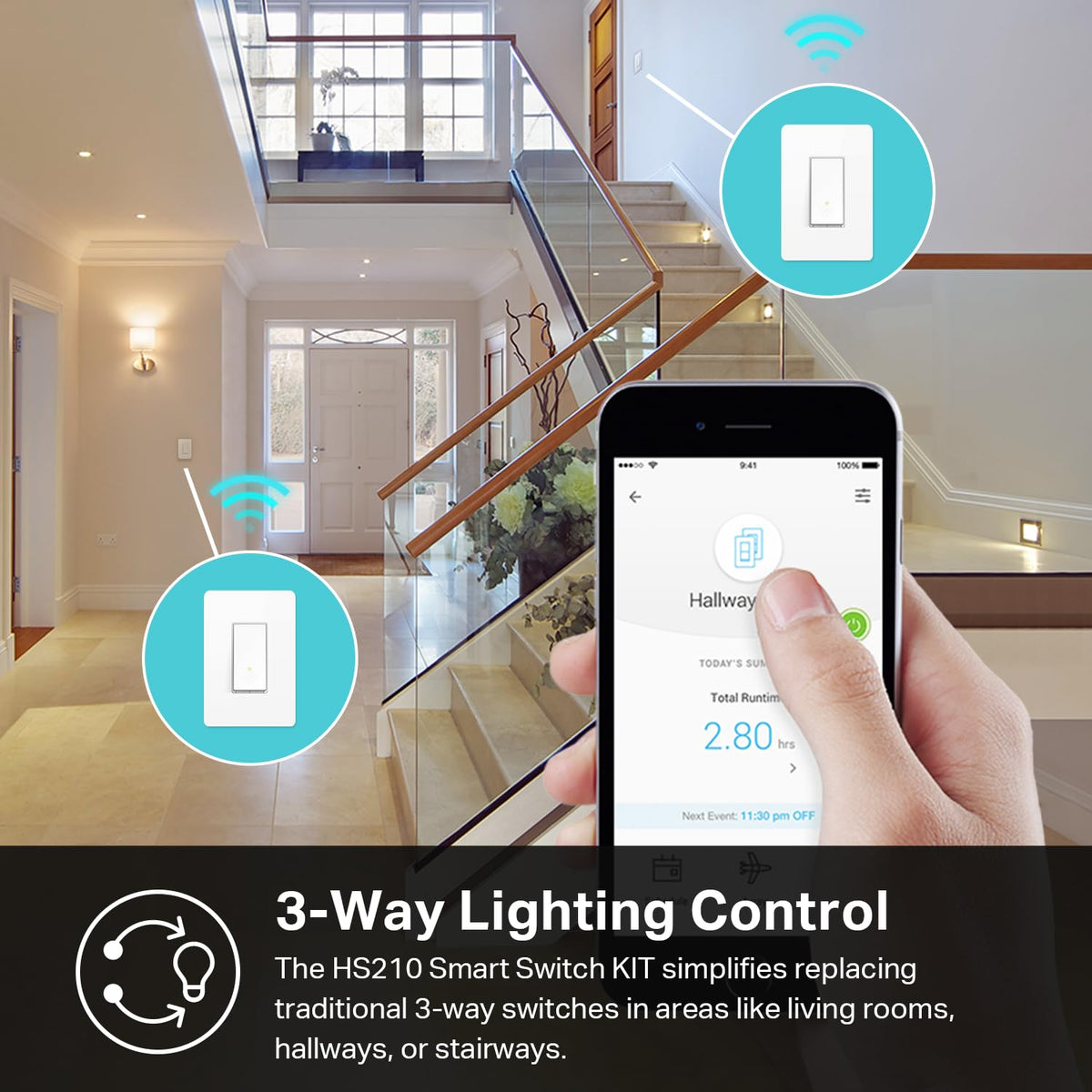 Interruptor de luz Kasa Smart Wi-Fi, kit de 3 vías por TP-Link – Iluminación de control desde cualquier lugar, fácil instalación en pared (solo 3 vías), no requiere concentrador, funciona con Alexa y Google Assistant (HS210 KIT)