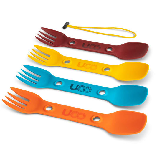 UCO Utility Spork 3 en 1 Combo Cuchara-Tenedor Cuchillo utensilio de Camping, Paquete de 4