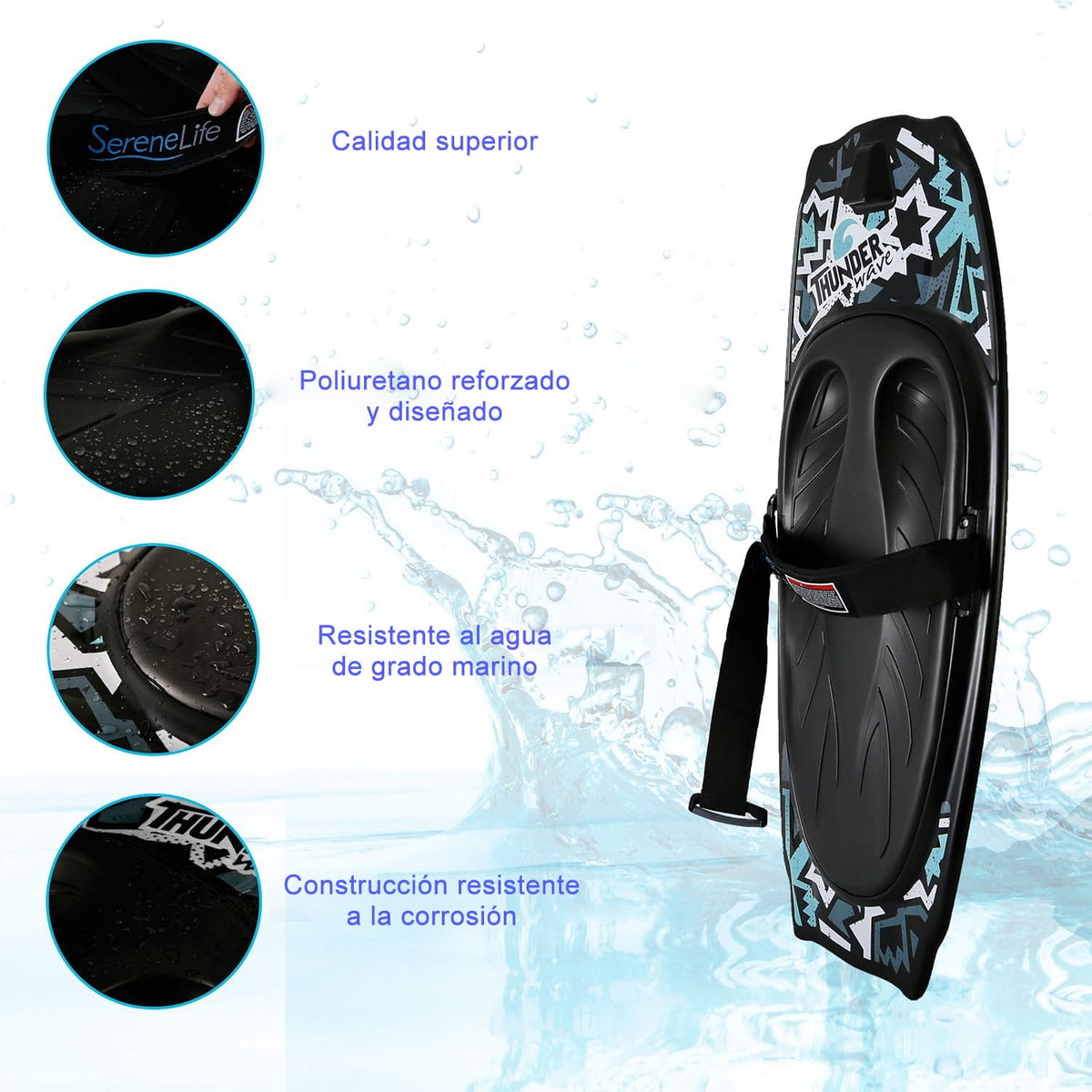 SereneLife - Rodillera Deportiva acuática con Gancho para niños y Adultos, Rodillera con Correa para navegar, Waterboard, arrodillarse, Surf de Rodilla