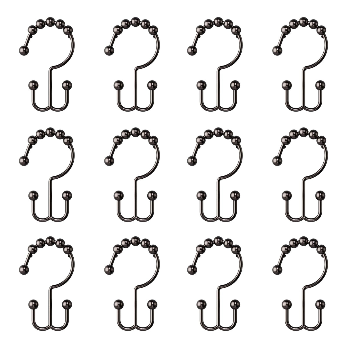 Zenna Home - Anillos de Ducha de Metal de Doble Deslizamiento, Bronce aceitado, Juego de 12 Anillos de Ducha Resistentes al óxido con Deslizamiento Suave para Cortinas de Ducha y Forros