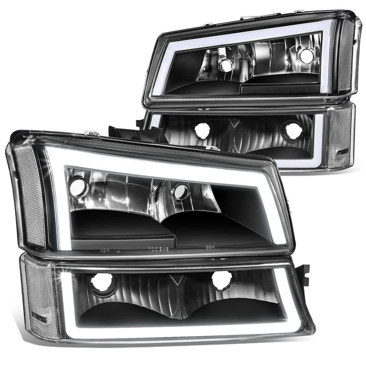 DNA Motoring Par de Faros LED DRL con Señal de Giro para Chevrolet Silverado 2003-2014, Negro/Transparente HL-LB5-CSIL03-BK-CL1