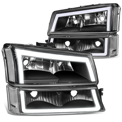DNA Motoring Par de Faros LED DRL con Señal de Giro para Chevrolet Silverado 2003-2014, Negro/Transparente HL-LB5-CSIL03-BK-CL1