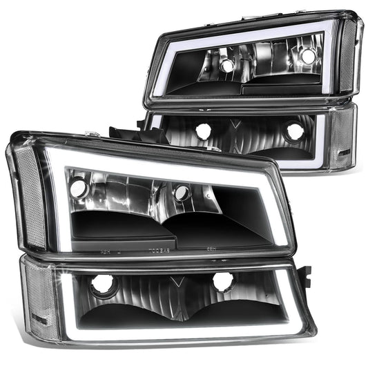 DNA Motoring Par de Faros LED DRL con Señal de Giro para Chevrolet Silverado 2003-2014, Negro/Transparente HL-LB5-CSIL03-BK-CL1
