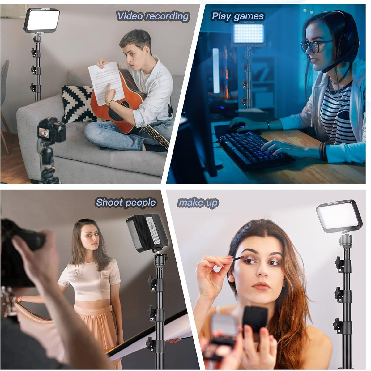 UBeesize Kit de luz de Video LED, 2 Piezas de iluminación de fotografía portátil Continua Regulable con Soporte de trípode Ajustable y 5 filtros de Color para Tomas de Mesa/ángulo bajo