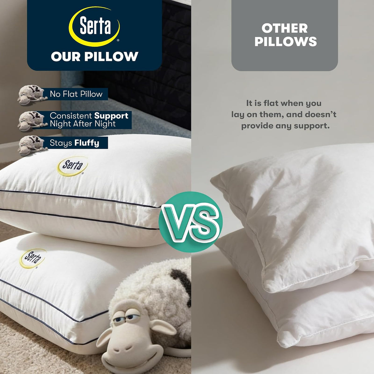 Serta Hotel Collection - Juego de 2 Almohadas de Cama tamaño King, Funda de algodón 100% de 400 Hilos, Suave Apoyo Reforzado, Almohada Alternativa para Espalda, estómago o Lateral, 18 x 34 x 2