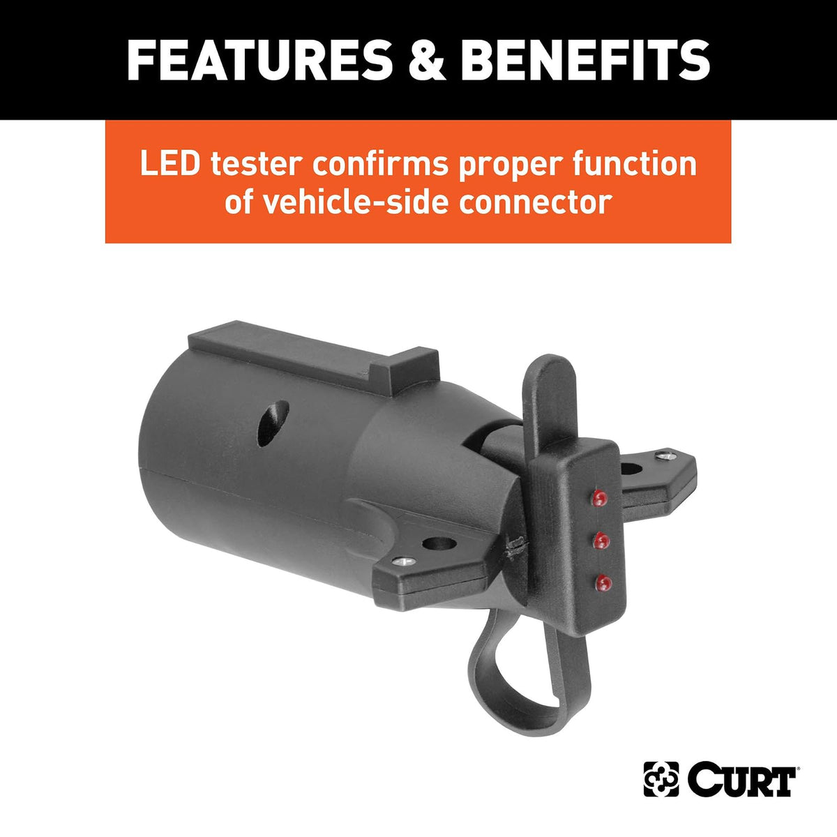 Curt 57245 Adaptador de Cableado de Remolque Plano de 7 Vías con Probador Negro