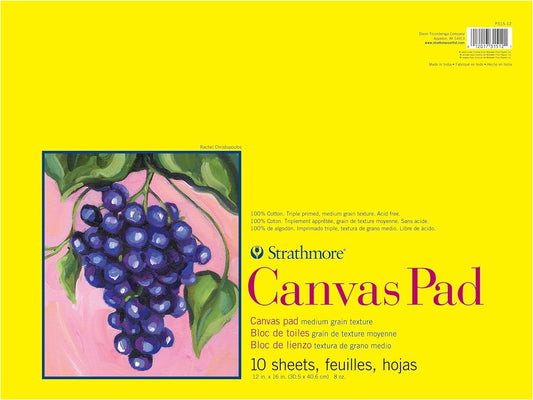 Strathmore Serie 300, almohadilla de lona, 12 x 16 pulgadas, 10 hojas – lona de triple imprimación, 100% algodón, artistas Plein Air, pintura acrílica y pintura al óleo