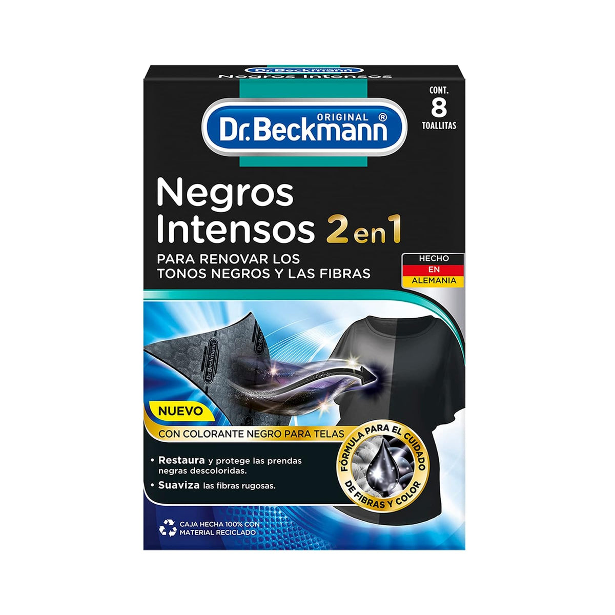 Dr. Beckmann, Quitamanchas Intenso Multiusos, en Polvo, para Ropa Blanca y Color, con Oxígeno Activo + Toallitas Negros Intensos, Renueva los Tonos Negros y las Fibras
