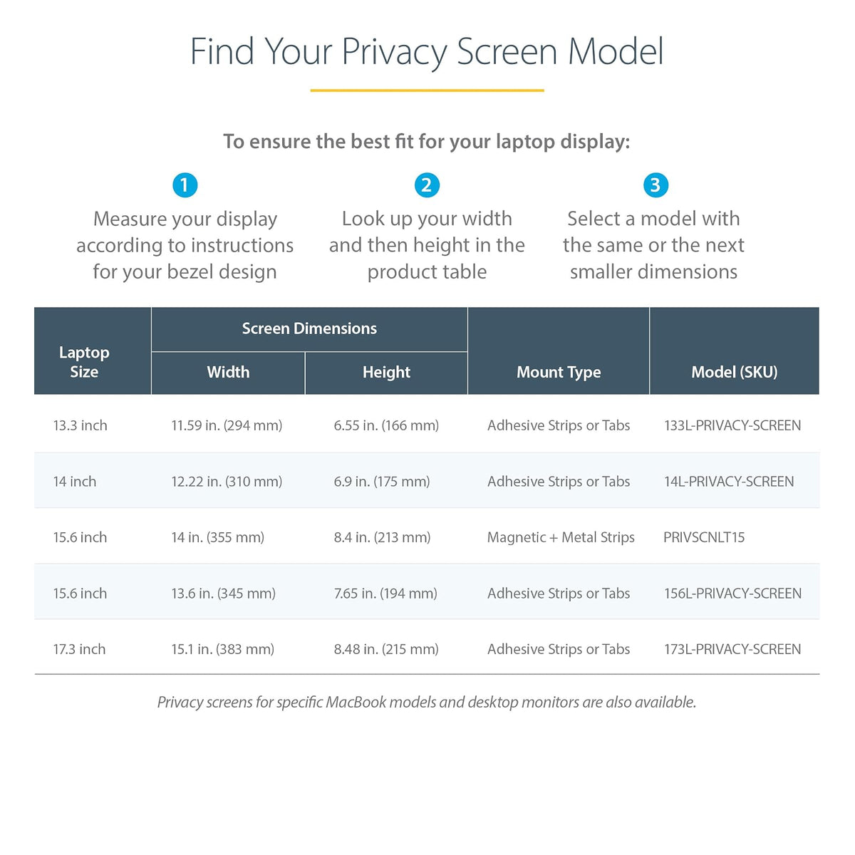 StarTech.com visualización de Privacidad para Portátil de 15" - Filtro de Seguridad Magnético Extraíble, Protector de visualización para Portátil - 16:9 - Mate/Brillante - +/-30 Grados (PRIVSCNLT15)