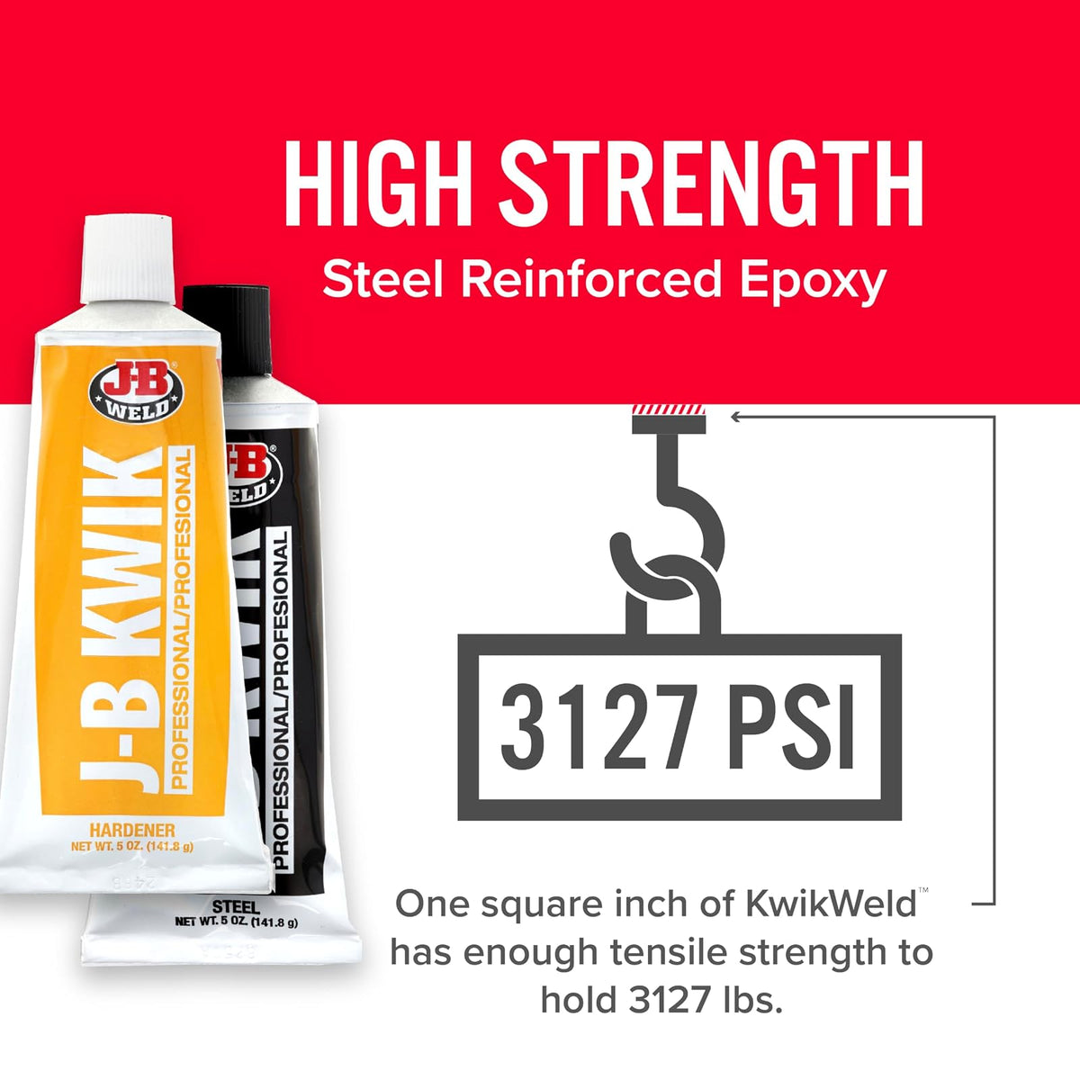 J-B Weld 8271 KwikWeld Epoxi Reforzado de Acero Tamaño Profesional, 10 oz
