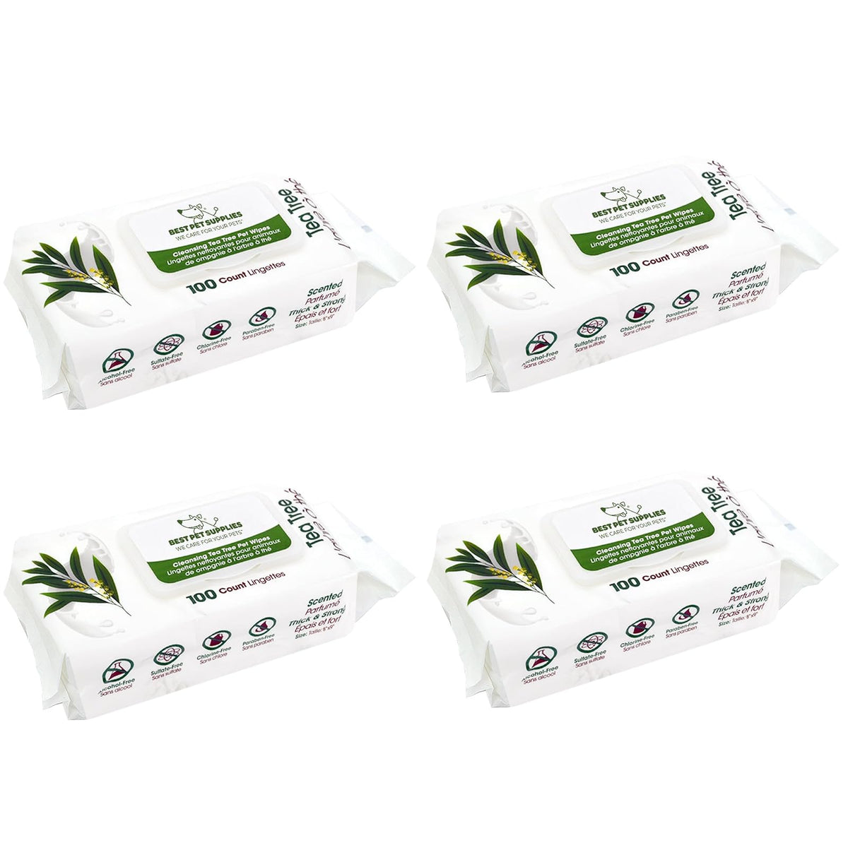 Best Pet Supplies Toallitas de Aseo para Perros y Gatos - 100 Pack x 4 - Árbol de té de limpieza
