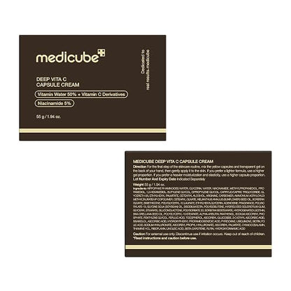 MEDICUBE Deep Vita C Capsule Cream, Crema Facial en Cápsulas con Agua de Espino Amarillo 50%, Niacinamida 5% y Vitamina C, Luminosidad y Tono Uniforme, 55 g