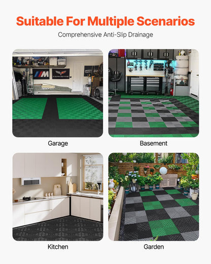 VEVOR Alfombrilla de Drenaje Entrelazada de 310 x 310 x 15,1 mm, 12 Alfombrillas de Drenaje Entrelazadas, Alfombrilla de Drenaje de Polipropileno Antideslizante para Suelo, Baño, Garaje, Jardín, Negro