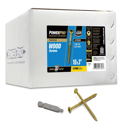 Power Pro Tornillos Para Madera #10 X 3 Pulgadas 967780 | Caja De 1200 Unidades, Resistentes A La Corrosión, Bronce Recubierto De Epoxi, Para Cubierta Exterior