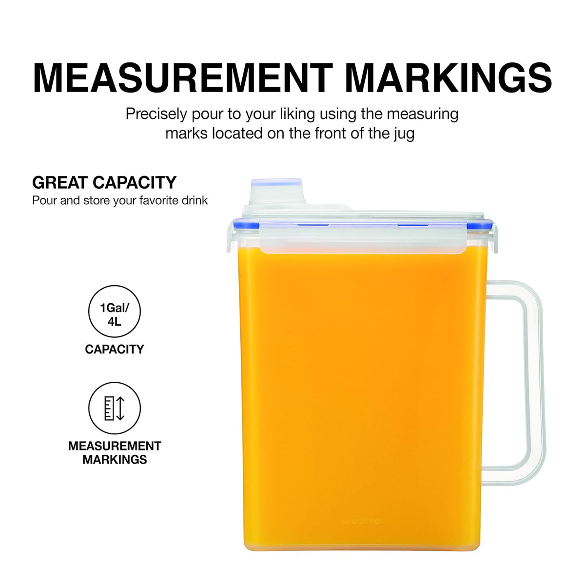 LocknLock - Jarra de agua para puerta de refrigerador, con asa, sin BPA, con tapa de rosca, perfecta para hacer tés y jugos, 1 galón, transparente