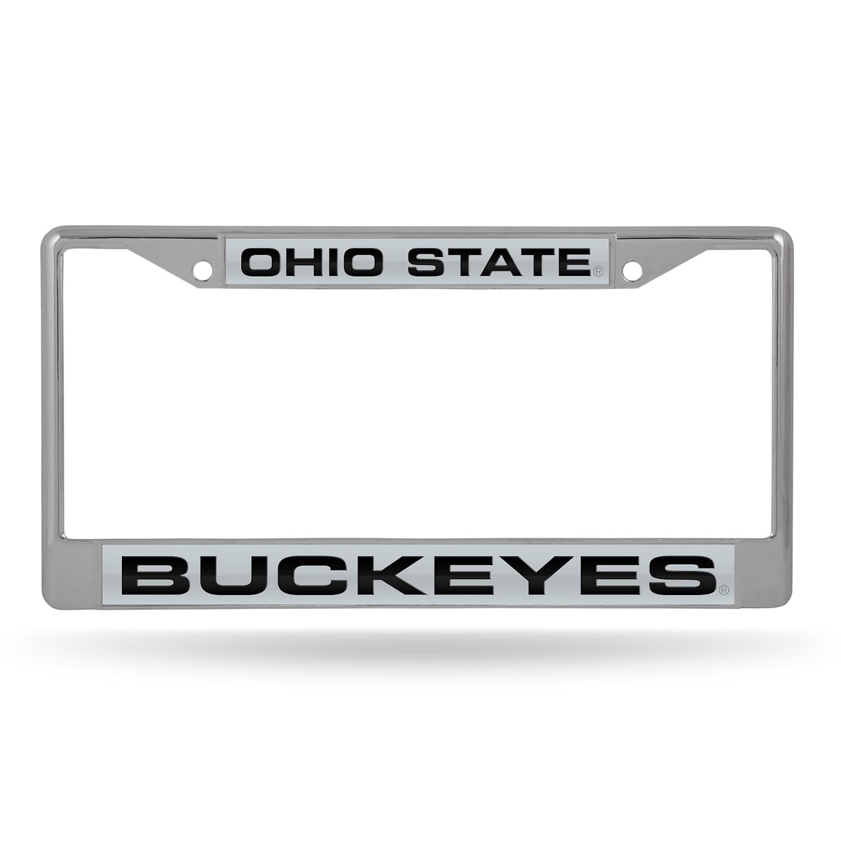 Rico Industries NCAA - Marco de matrícula Chapado en Cromo estándar con Incrustaciones de Corte láser para Adultos - Ohio State Buckeyes - 6 x 12.25-" - Color del equipo