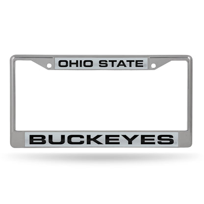 Rico Industries NCAA - Marco de matrícula Chapado en Cromo estándar con Incrustaciones de Corte láser para Adultos - Ohio State Buckeyes - 6 x 12.25-" - Color del equipo