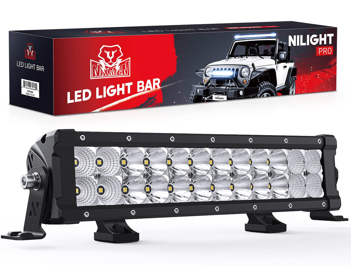Nilight - Barra de luz LED de 13.5 pulgadas, 120 W, haz combinado de punto de inundación, 14400 lm, Osram P8/5 W, iluminación todoterreno, luz LED IP68, para camioneta, SUV, ATV, UTV, barco, 4 x 4, Jeep, 5 años de garantía
