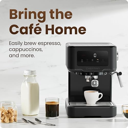 Chefman CraftBrew - Máquina de café expreso digital con bomba de 15 bares con varita de vapor para latte y capuchino, máquina de café espresso compacta con depósito de agua extraíble de 1,5 l, color
