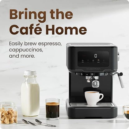 Chefman CraftBrew - Máquina de café expreso digital con bomba de 15 bares con varita de vapor para latte y capuchino, máquina de café espresso compacta con depósito de agua extraíble de 1,5 l, color