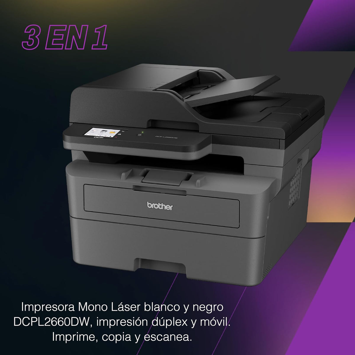 Brother Multifuncional Láser Monocromática DCP-L2660DW Dúlpex con Wi-Fi | Impresión, copiado y escaneado, dúplex, conectividad inalámbrica, impresión blanco y negro, 36 págs. por minuto