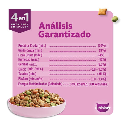 Whiskas Alimento Seco para Gatos Adultos 4 en 1, 100% Nutrición Completa y – Sabor Carne 3kg