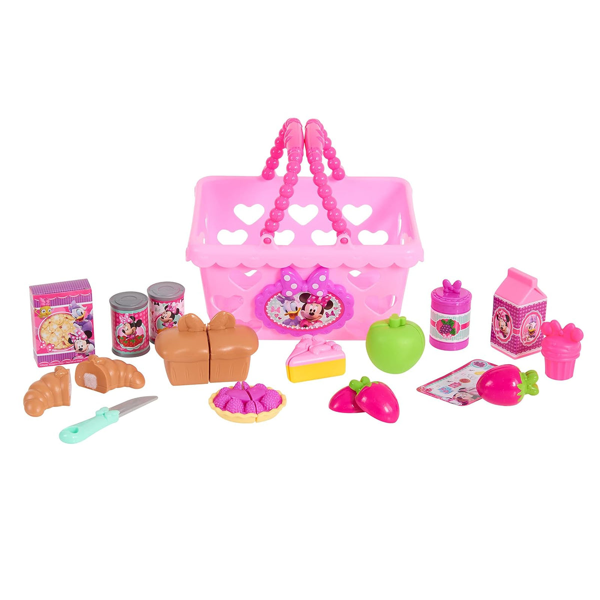 Just Play Juego de Cesta de la Compra Minnie Bow-Tique Bowtastic de Disney Junior con Comida de Juguete y Accesorios, Juego de simulación; Juguetes para niños a Partir de 3 años