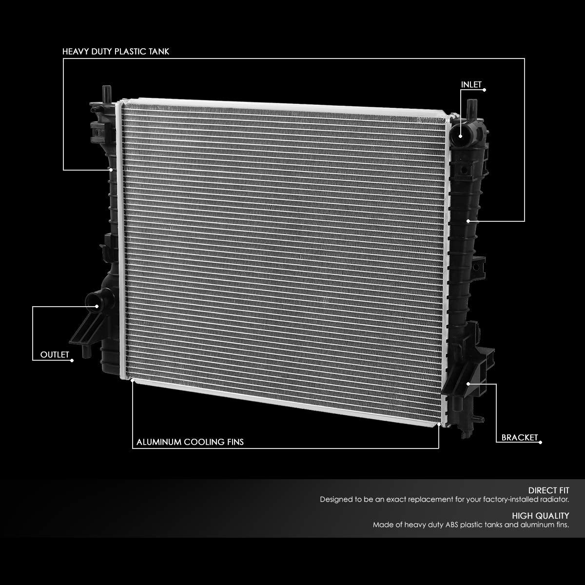 DNA Motoring DPI 2789 Radiador de núcleo de aluminio de 1 fila compatible con Mustang AT&MT, CU2789 8012789 4R338005CE 4R3Z8005CA 9R3Z8005B BR3Z8005A, OEM-RA-2789