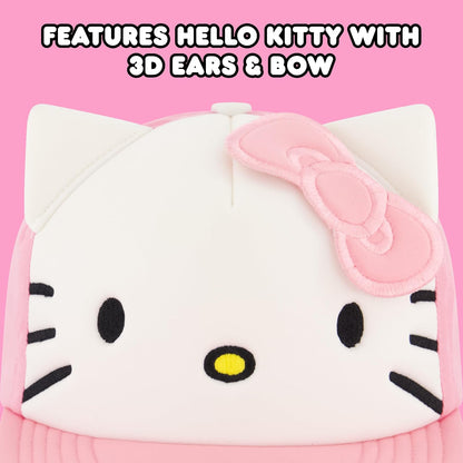 Hello Kitty Baseball Cap, Women's Snapback Hat with Flat Brim and 3D Ribbon and Ears