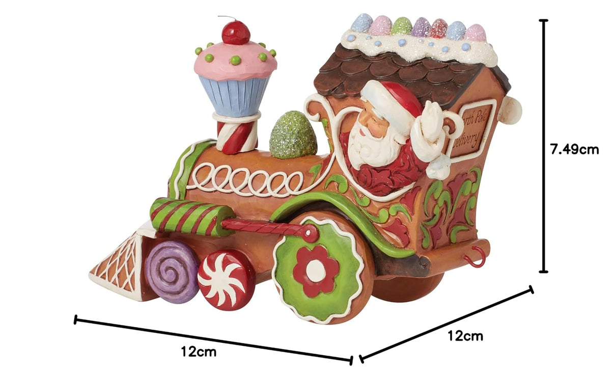 Enesco Jim Shore Heartwood Creek Gingerbread Christmas Santa in Train - Figura de Motor de Resina de Piedra Pintada a Mano Coleccionable, Cifras de Papá Noel, Estatua de Navidad para decoración del