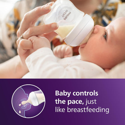 Philips Avent Natural Biberón 4 Oz Pezón Respuesta Natural Flujo Lento | Alimentación de mama + biberón, flujo de leche de ritmo bebé, pezón suave en forma de pecho, pezón sin goteo, sin BPA
