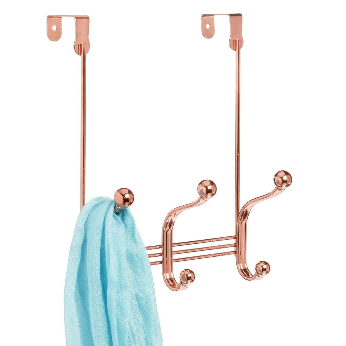 iDesign York Lyra Over Door Storage Rack, Organizer Coats, Hats, Robes, Clothes, or Towels-3 Dual Hooks, Rose Gold