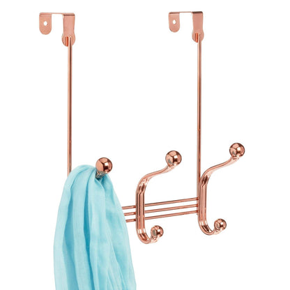 iDesign York Lyra Over Door Storage Rack, Organizer Coats, Hats, Robes, Clothes, or Towels-3 Dual Hooks, Rose Gold