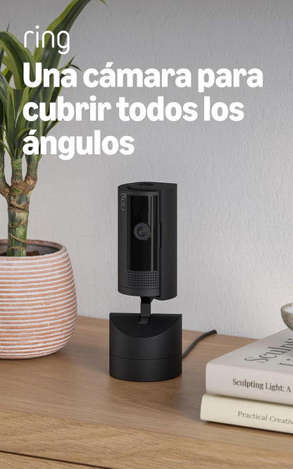 Cámara para interiores con movimiento Ring (Pan-Tilt Indoor Cam) | Ve todos los ángulos con vista panorámica de 360°, video HD y audio bidireccional (modelo más reciente) | Negro