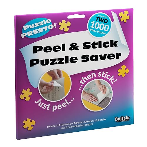 Buffalo Games Puzzle Presto Protector De Rompecabezas | 2 unidades, 12 hojas adhesivas, 4 ganchos adhesivos, conserva 2 rompecabezas de 1000 piezas