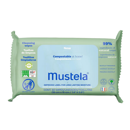 Mustela Toallitas Húmedas Compostables para bebé, paquete con 60pzs