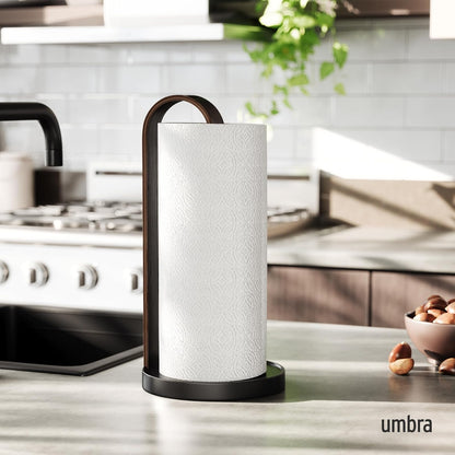 Umbra Bellwood - Toallero de Papel para encimera de Cocina, con Soporte de Madera Real y Base de Metal ponderada, Negro/Nogal