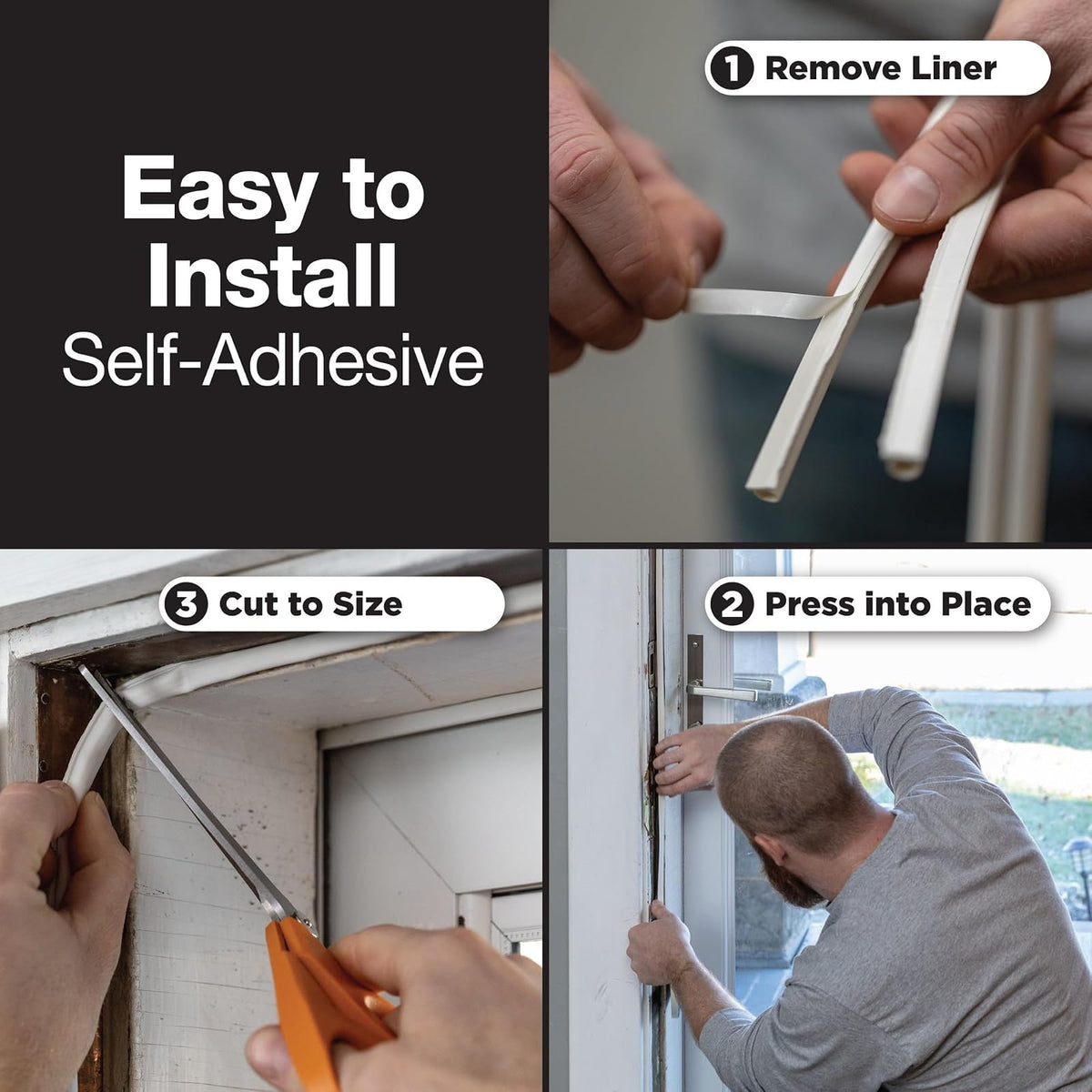 Duck Brand Max Strength - Sello de silicona para puertas y ventanas, autoadhesivo, se adapta a espacios medianos de 1/8-1/4 pulgadas, 0.31 pulgadas x 0.25 pulgadas. x 16 pies, blanco