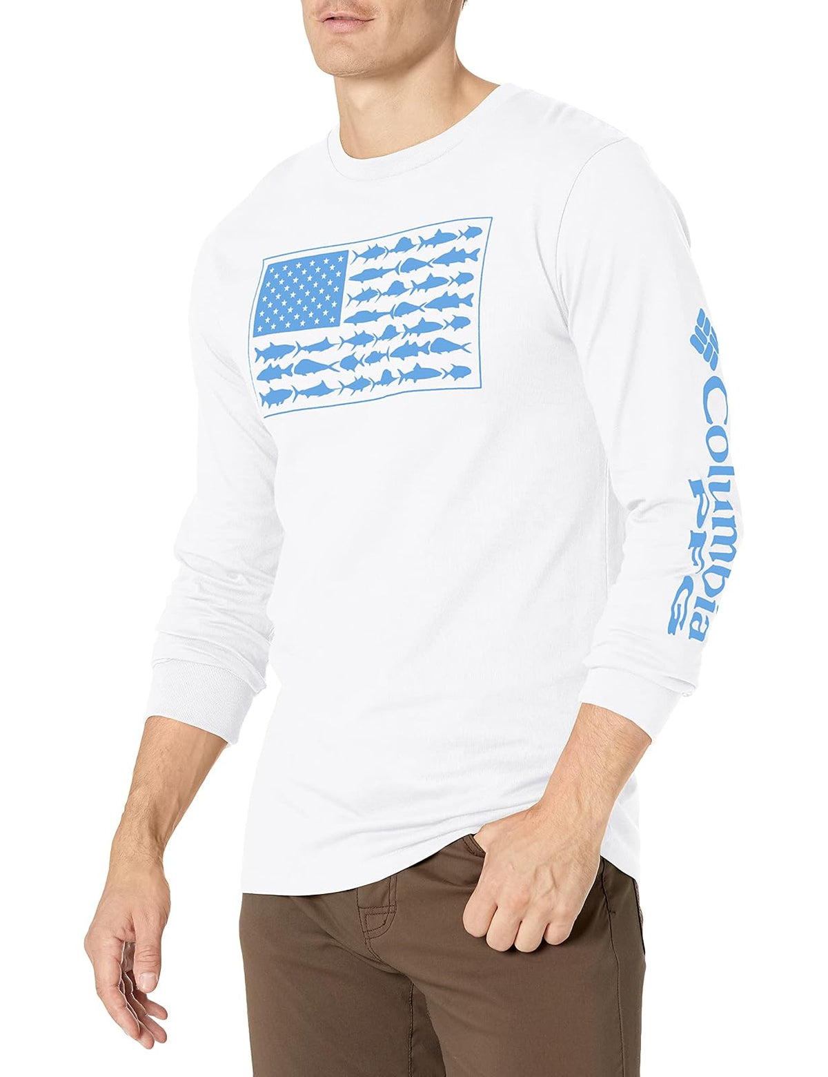 Columbia PFG Camiseta de Manga Larga para Hombre - Blanco con tormenta - G