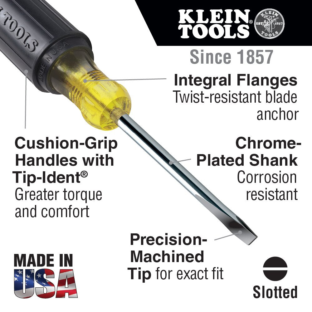 Klein Tools 600-4 Desarmador Punta Plana de 1/4" x 4" Barra cuadrada
