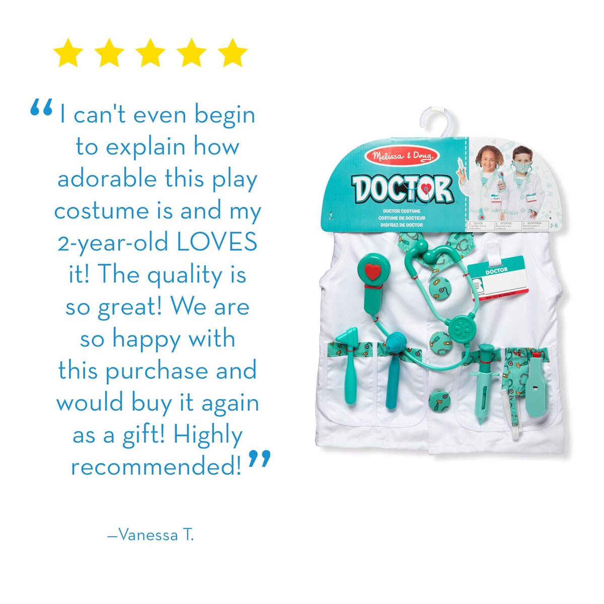 Melissa & Doug Disfraz de Médico para Juego Imaginativo, Juego de Simulación (8 Piezas, 3-6 Años)