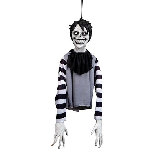 Ghoulish Productions Hanging Laughing Jack, Decoración Colgante de Personaje de Creepypasta, Muñeco Decorativo de Creepy Pasta para Casa y Jardín Ideal para Halloween y Casas de Terror