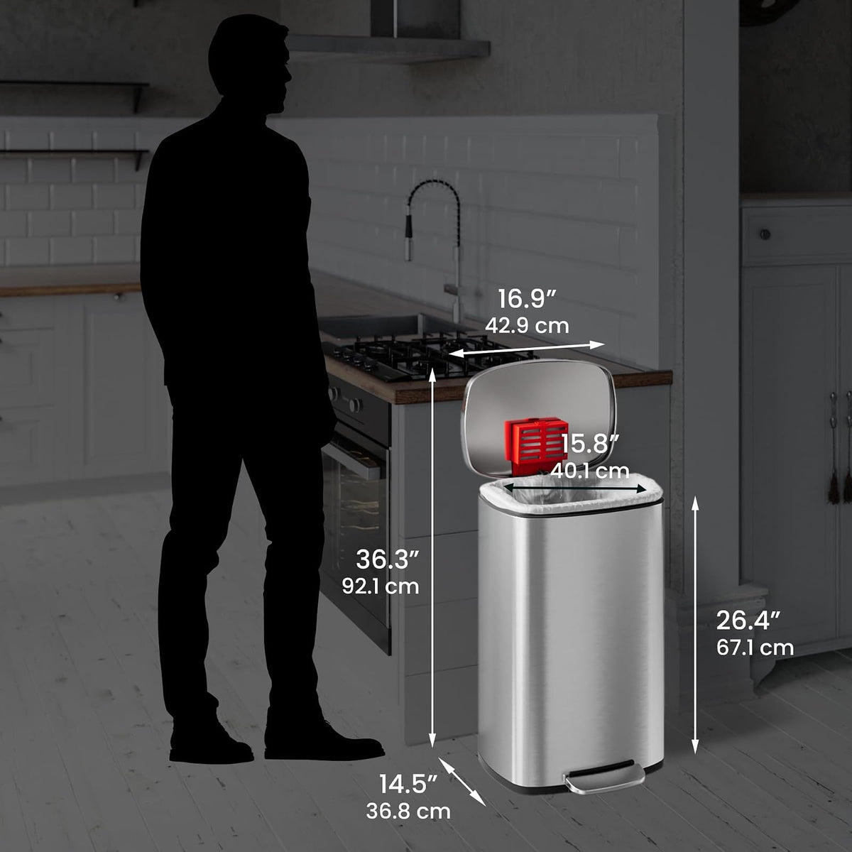 iTouchless softstep 13,2 Galón Acero inoxidable Paso Trash Can, 50 Litro Pedal Kitchen Trash Can
