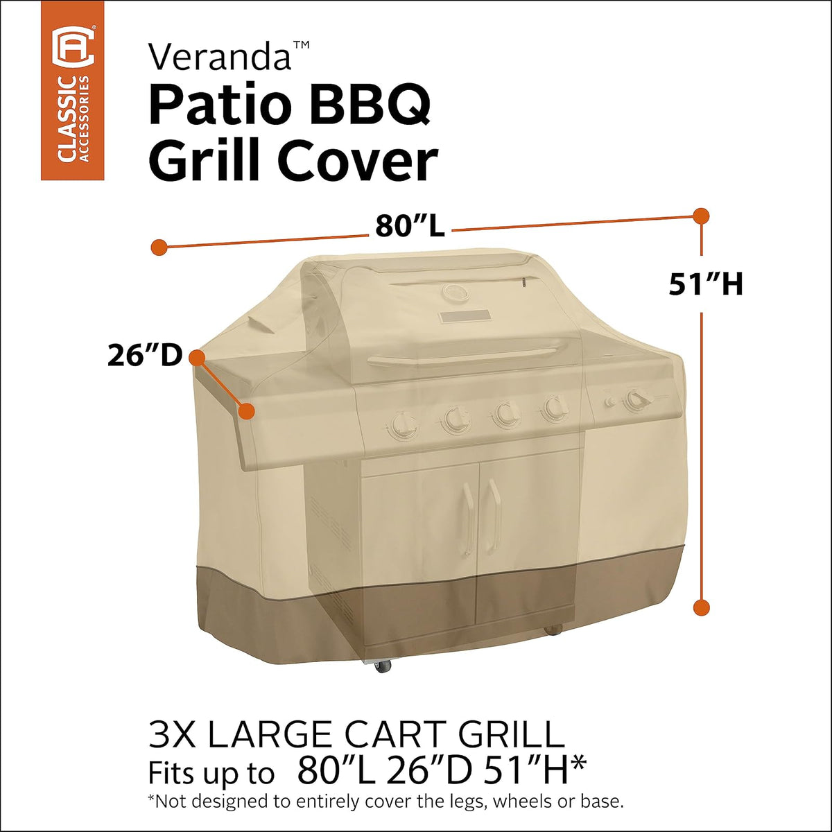 Classic Accessories Veranda - Funda duradera para parrilla con tela resistente a la intemperie, Pebble, 3X-Large