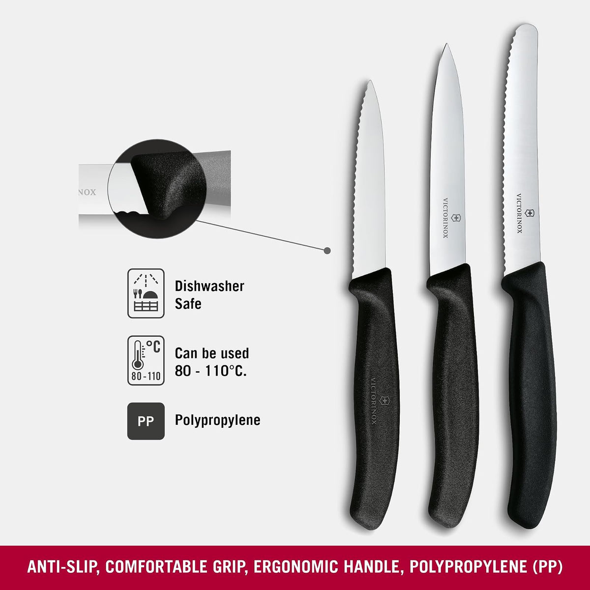 Victorinox Set de Cuchillos Mondadores, Swiss Classic, 3 piezas, Negro