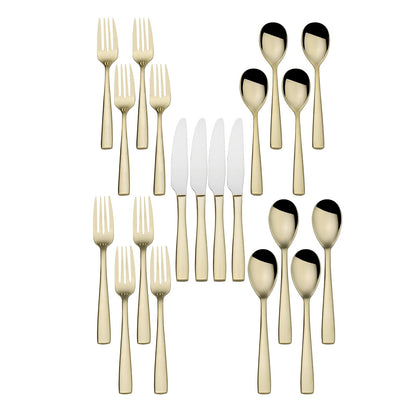 Mikasa Delano - Cubertería (20 piezas, acero inoxidable, chapado en oro)