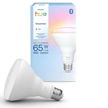 Philips Hue Essential Smart LED BR30 - Paquete de 1 foco LED BR30, color blanco y ambiente de color, E26, 7.2W, 2200K-6500K, 650 lúmenes, regulable, funciona con Alexa, Google Assistant, Apple Home